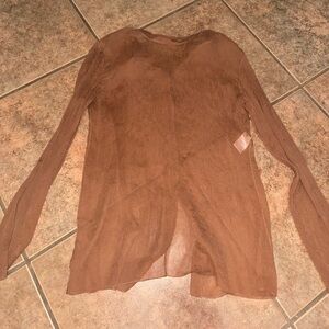 NINA RICCI 100 % silk sheer long sleeve blouse with button detail size 38 brown